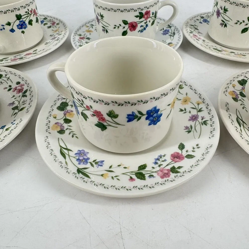 Vintage 1993 Farberware English Garden #225 Set of 6 Cups & Saucers
